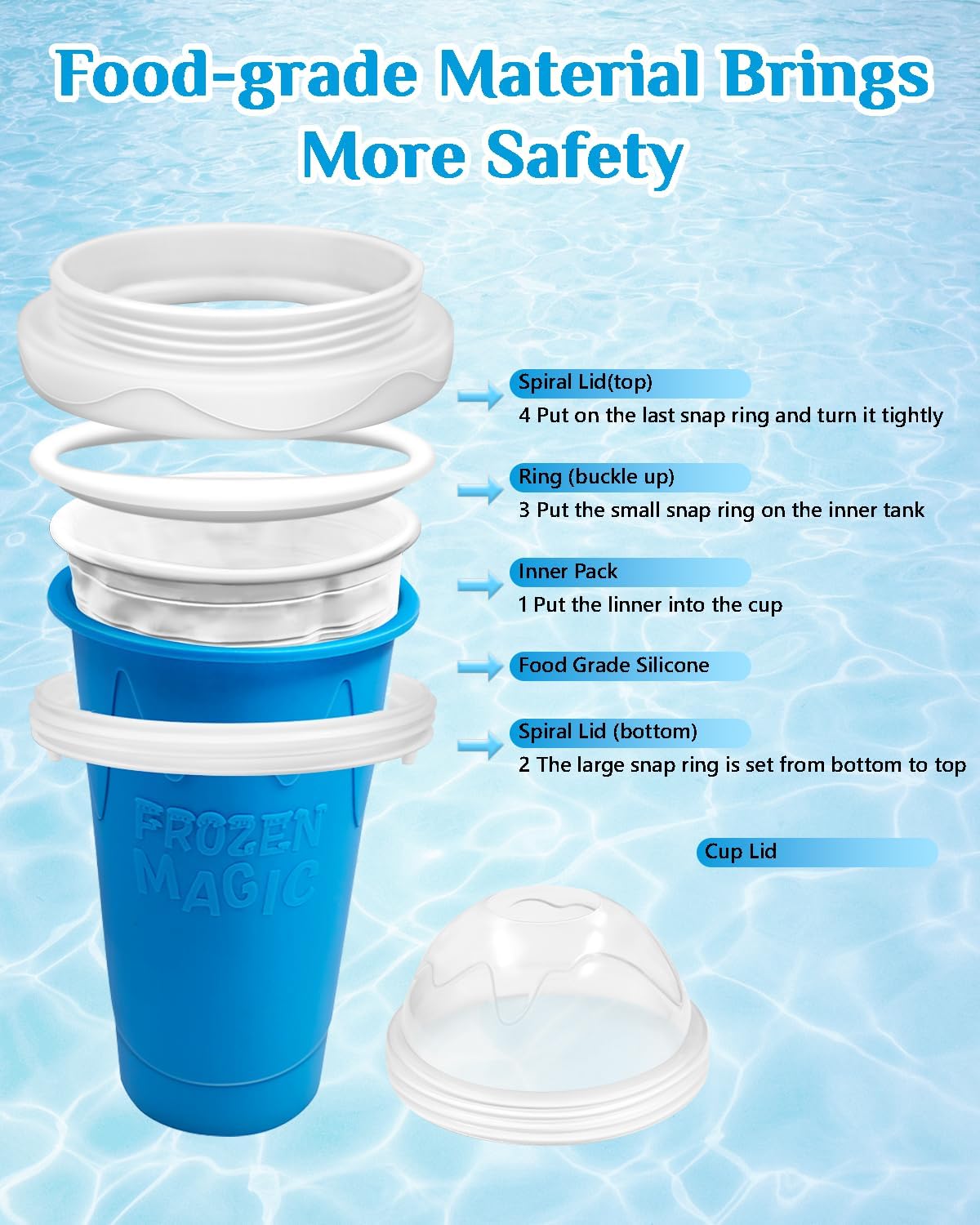 Slushie Cup, DIY Magic Slushy Maker Cups, Portable Slushy Cup for Juices, Milk and Ice Cream Make, Double Layers Silica with Lid & Straw for Kids, Friends, Family (Blue)